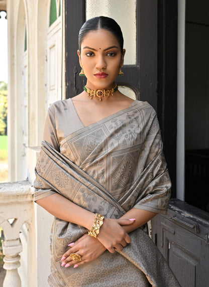 Gray Silk Kalamkari Saree