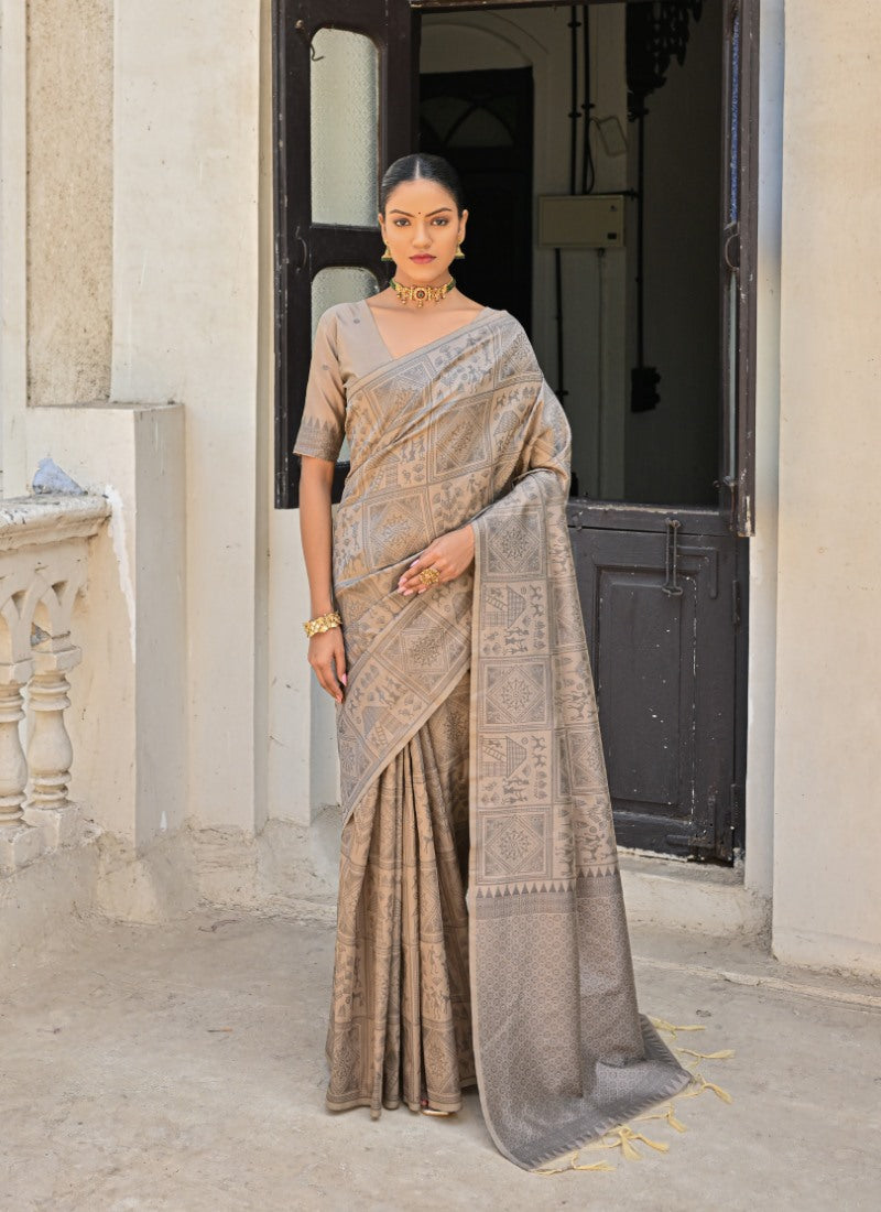 Gray Silk Kalamkari Saree