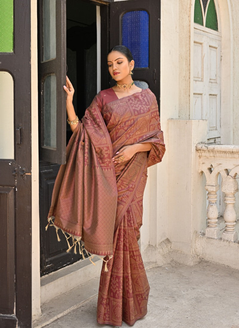 Brown Silk Kalamkari Saree-2