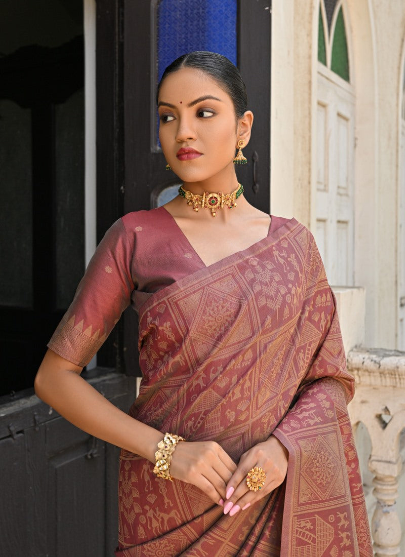 Brown Silk Kalamkari Saree