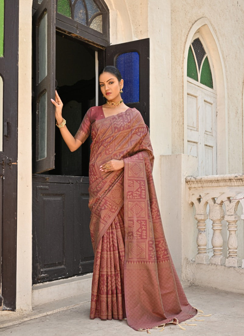 Brown Silk Kalamkari Saree