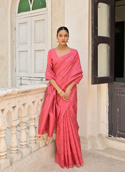 Pink Silk Kalamkari Saree-2