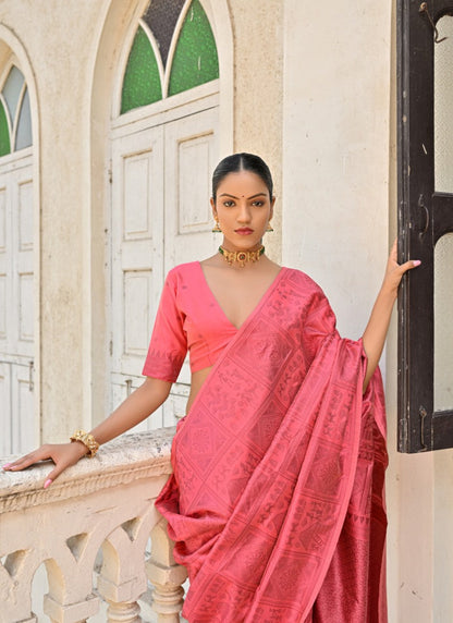 Pink Silk Kalamkari Saree