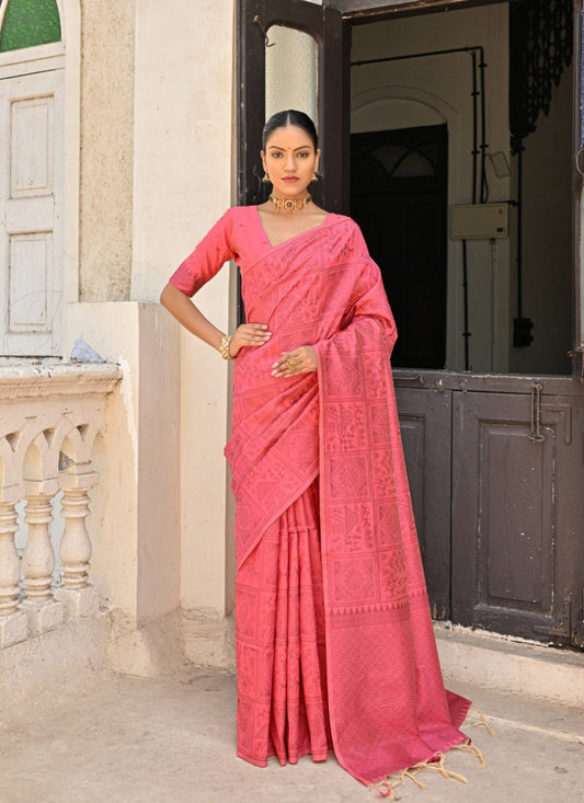 Pink Silk Kalamkari Saree