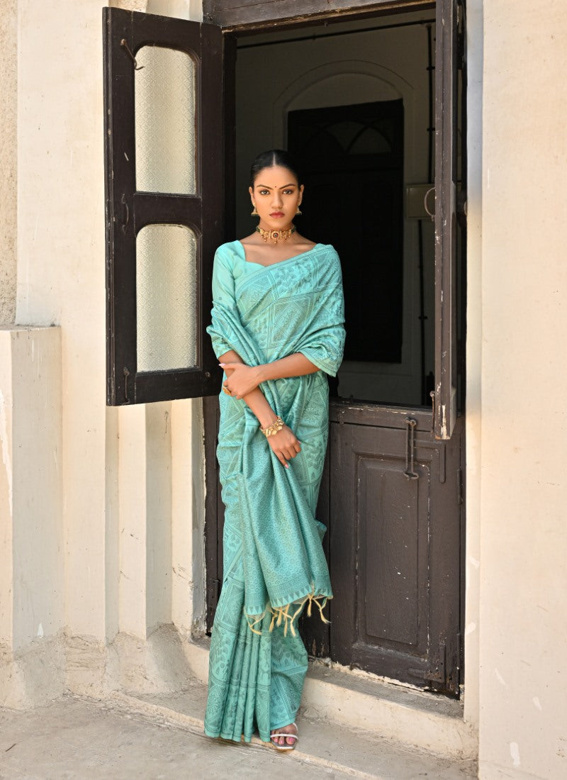 Sea Green Silk Kalamkari Saree-2