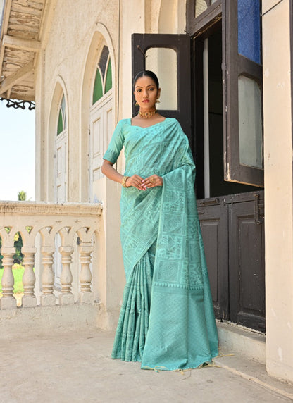 Sea Green Silk Kalamkari Saree