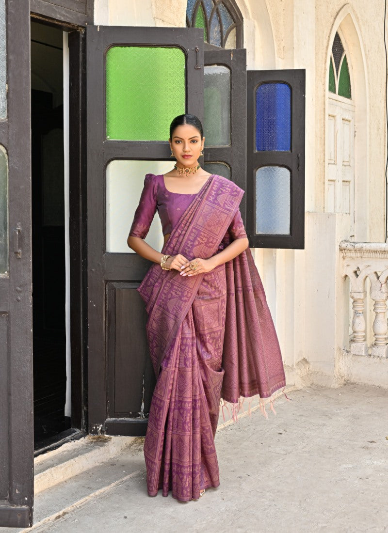 Purple Silk Kalamkari Saree-2