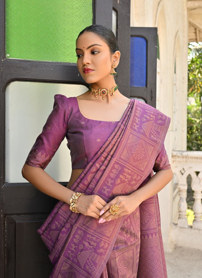 Purple Silk Kalamkari Saree