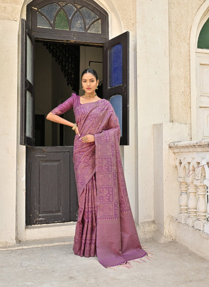 Purple Silk Kalamkari Saree