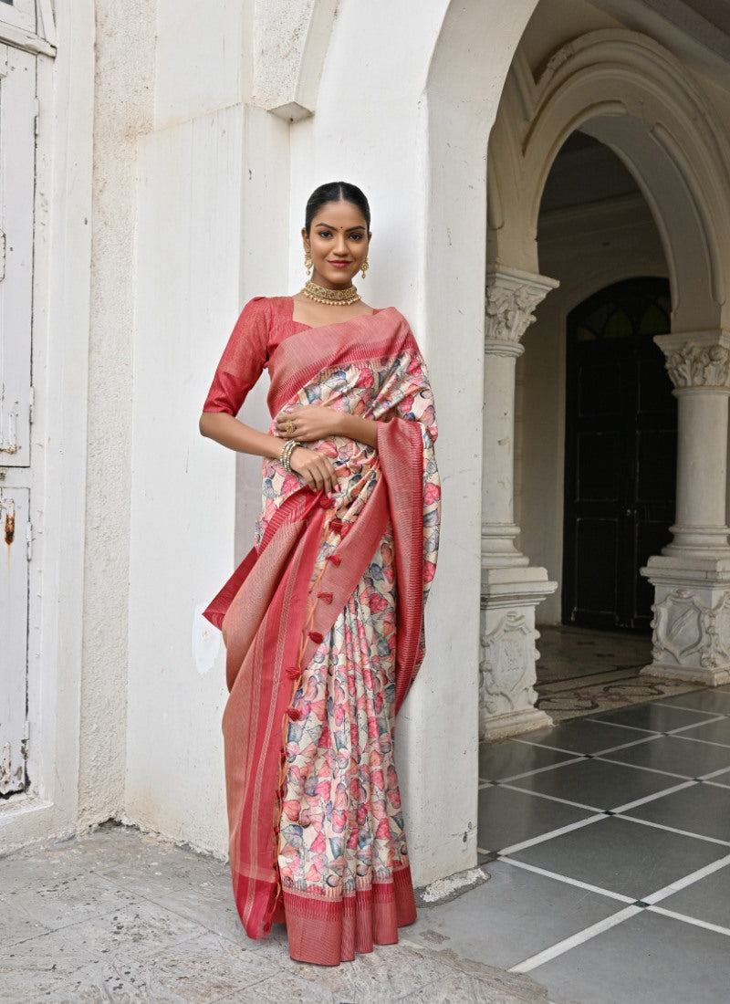 Peach Banarasi Silk Saree