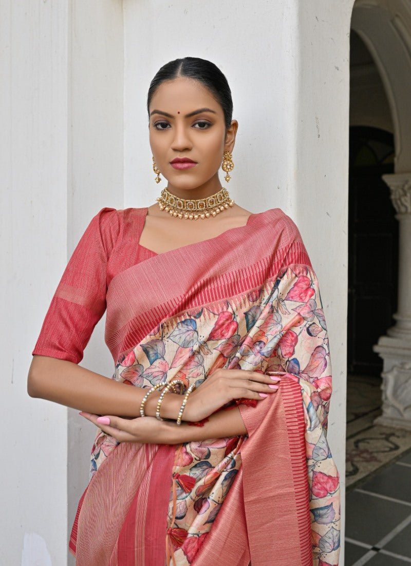 Peach Banarasi Silk Saree