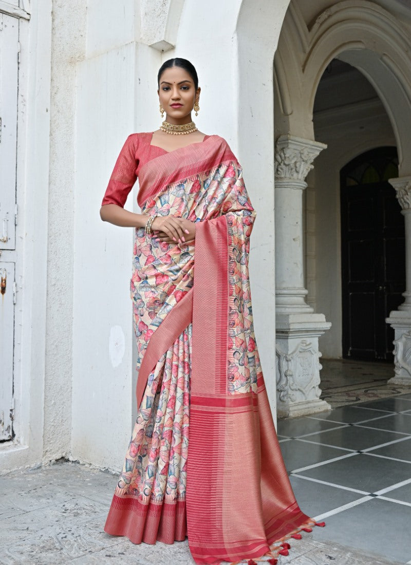 Peach Banarasi Silk Saree