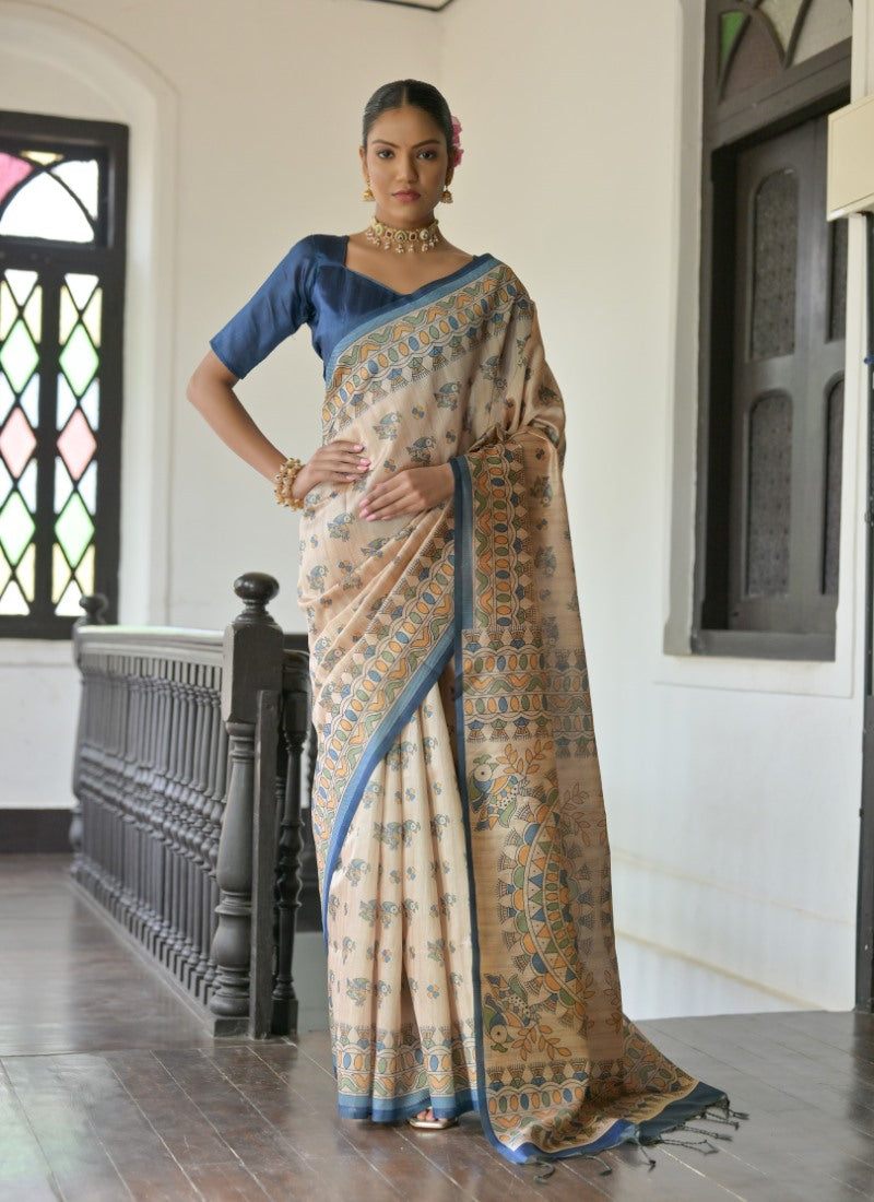 Blue Tussar Silk Saree