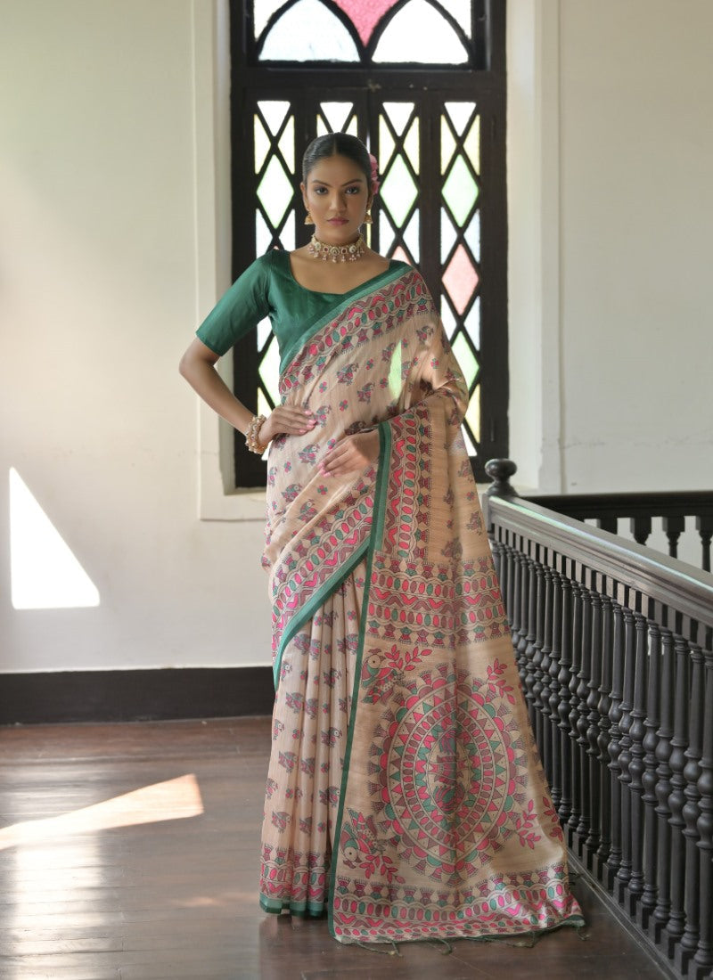 Green Tussar Silk Saree