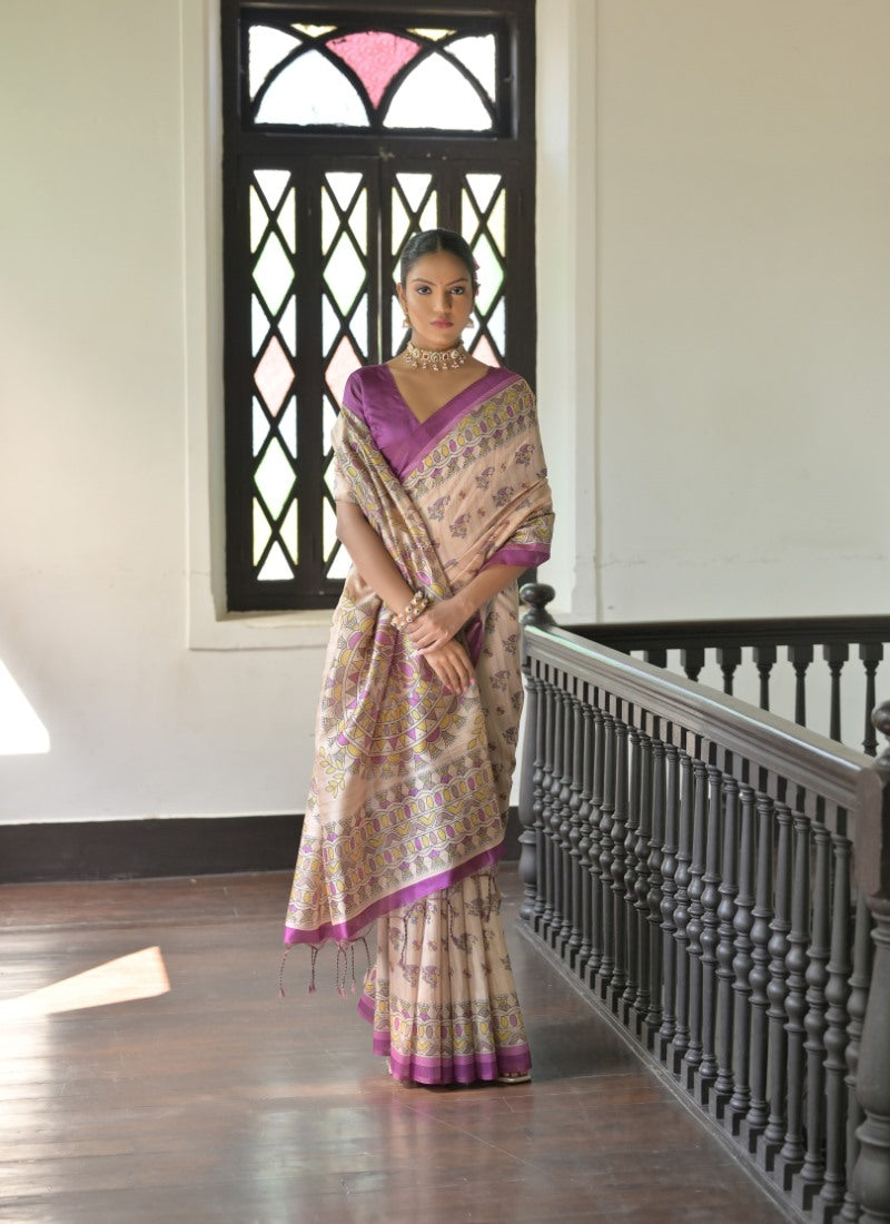 Purple Tussar Silk Saree