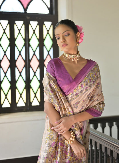 Purple Tussar Silk Saree