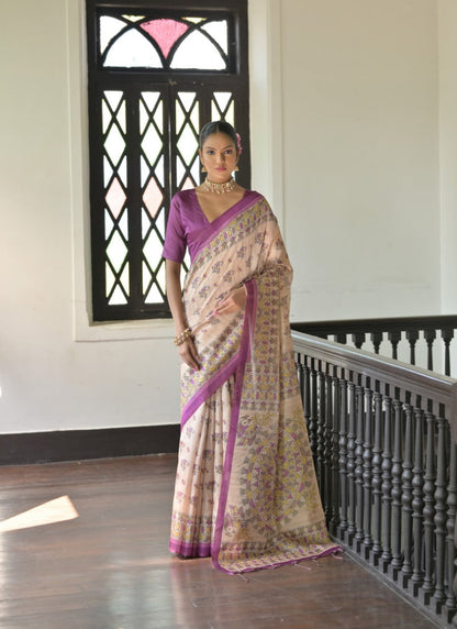 Purple Tussar Silk Saree