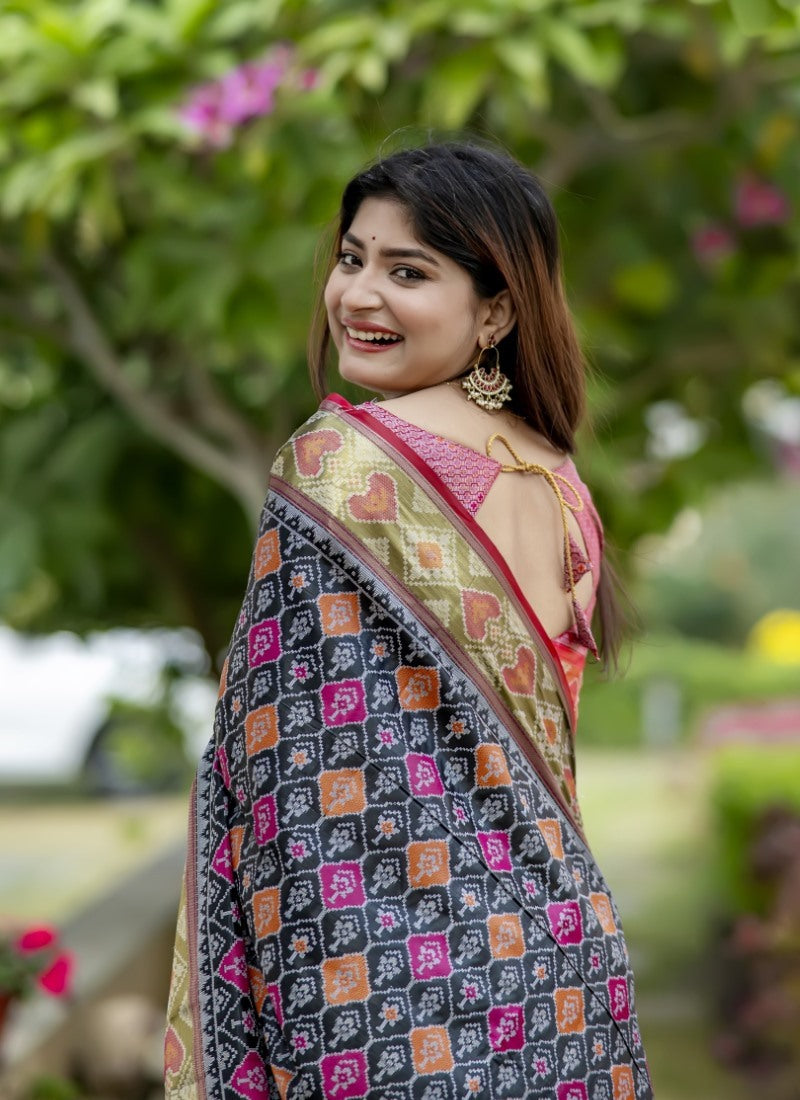 Black Banarasi Silk Saree With Resham Work