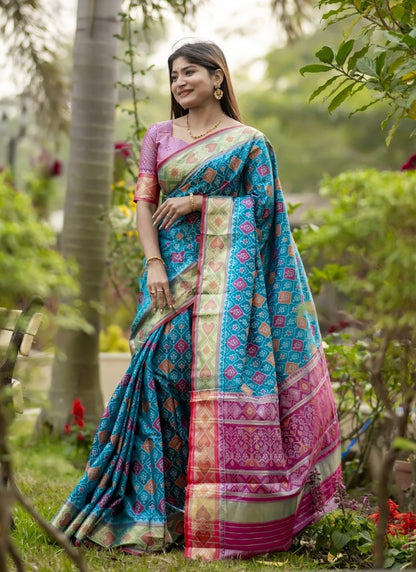 Blue Banarasi Silk Saree With Resham Work