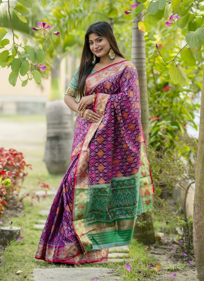 Purple Banarasi Silk Saree With Resham Work