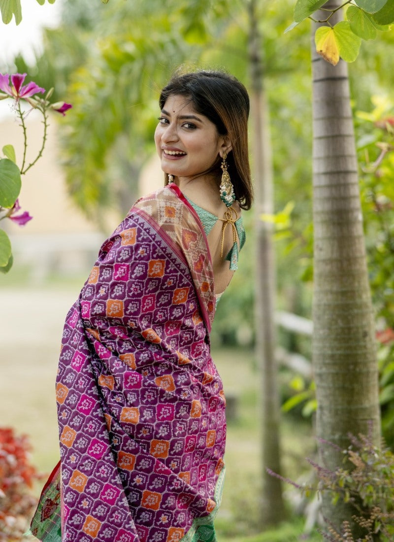 Purple Banarasi Silk Saree With Resham Work