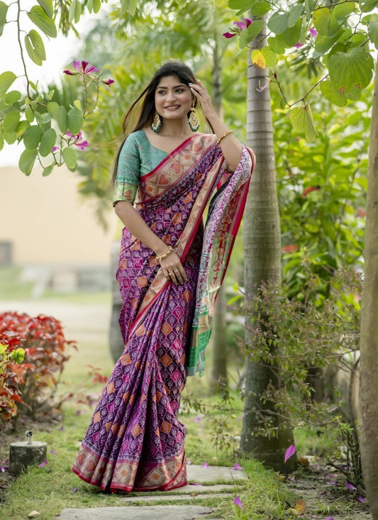 Purple Banarasi Silk Saree With Resham Work