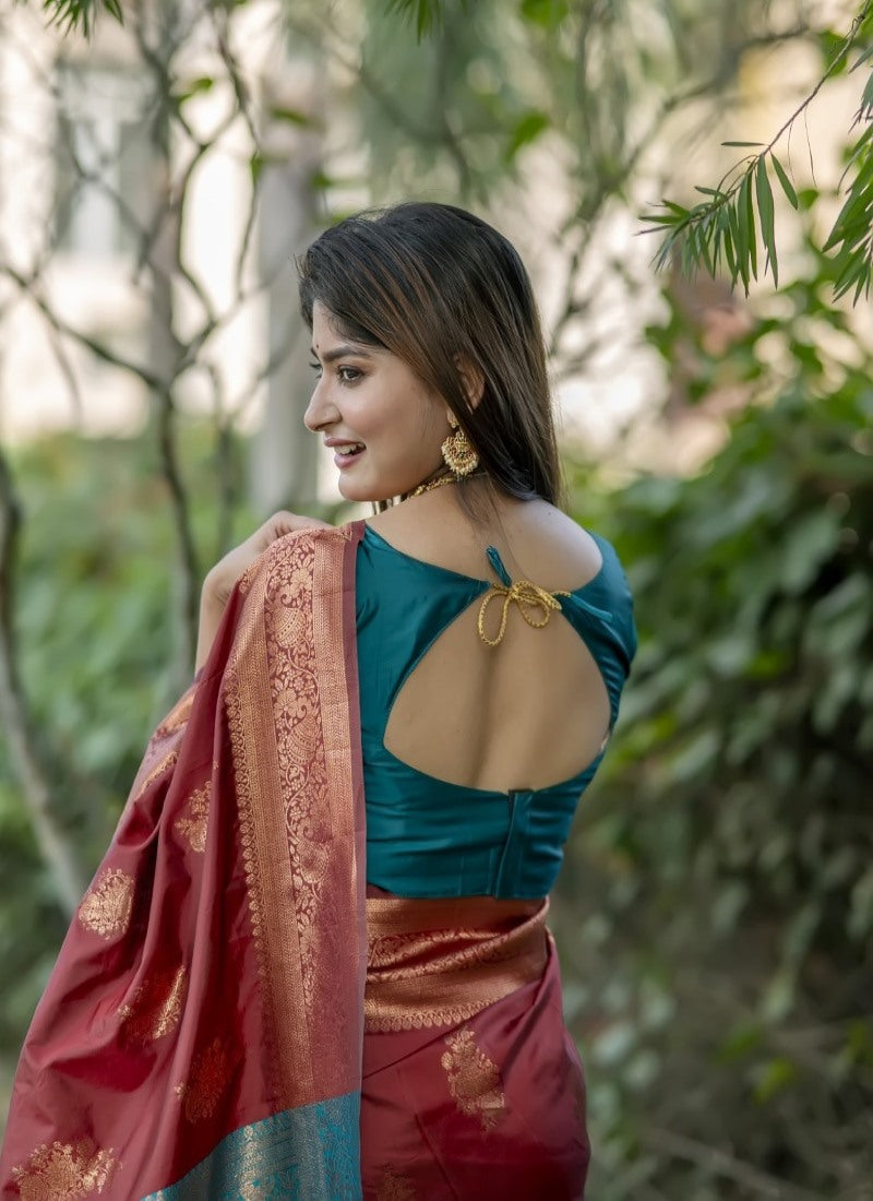 Maroon Banarasi Silk Saree With Resham Work