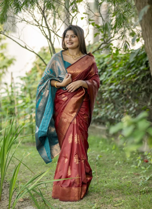 Maroon Banarasi Silk Saree With Resham Work