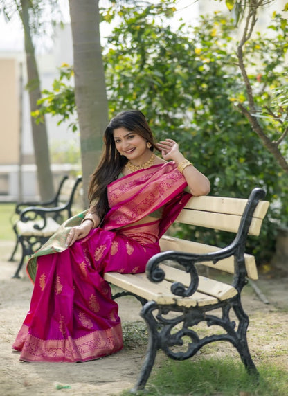 Magenta Banarasi Silk Saree With Resham Work