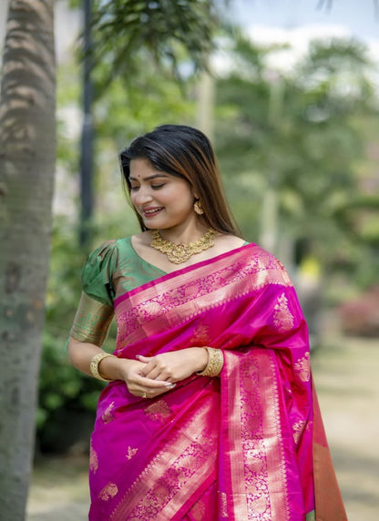 Magenta Banarasi Silk Saree With Resham Work