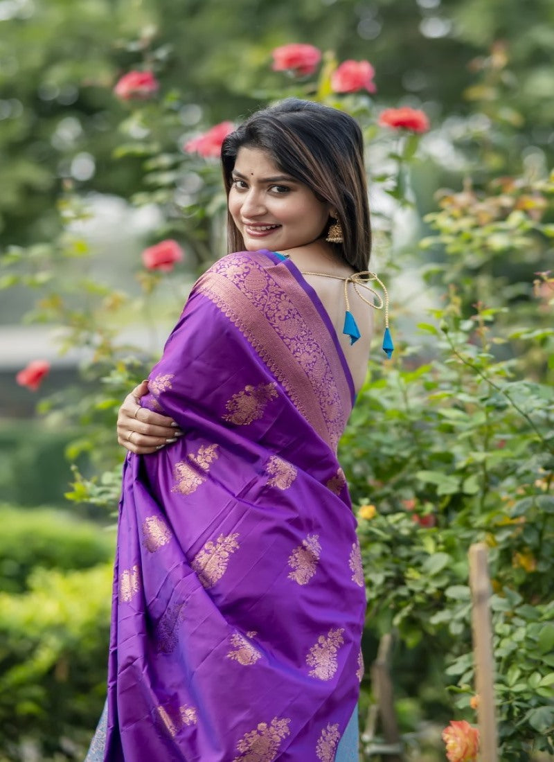 Purple Banarasi Silk Saree With Resham Work