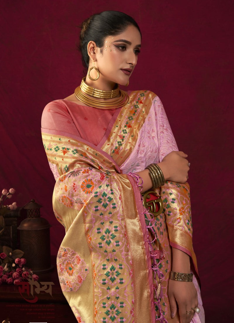 Pink Paithani Silk Saree With Resham Work-2