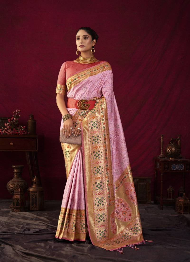 Pink Paithani Silk Saree With Resham Work