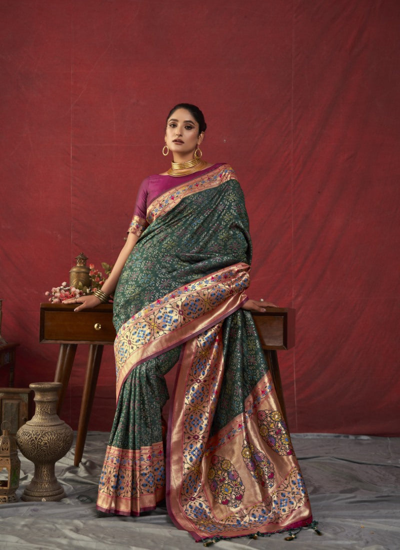 Green Paithani Silk Saree With Resham Work