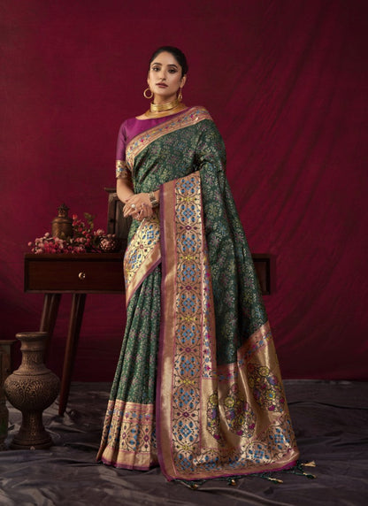 Green Paithani Silk Saree With Resham Work