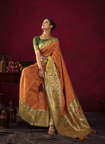 Orange Paithani Silk Saree With Resham Work