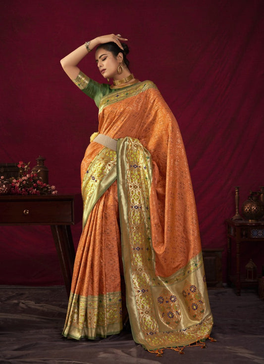 Orange Paithani Silk Saree With Resham Work
