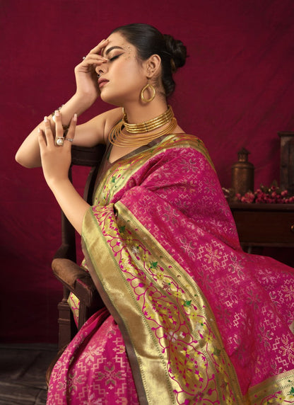 Pink Paithani Silk Saree With Resham Work-2