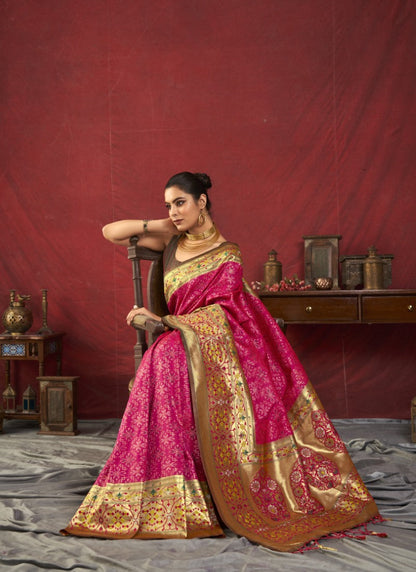 Pink Paithani Silk Saree With Resham Work