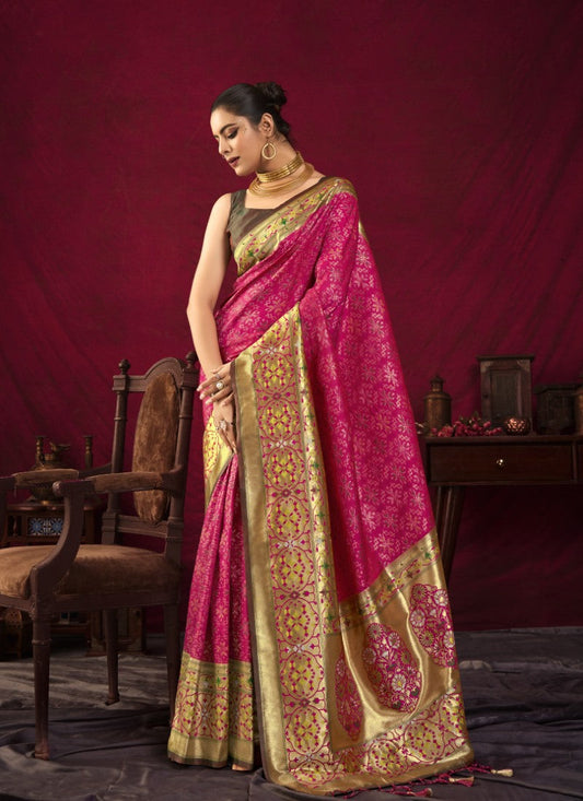 Pink Paithani Silk Saree With Resham Work