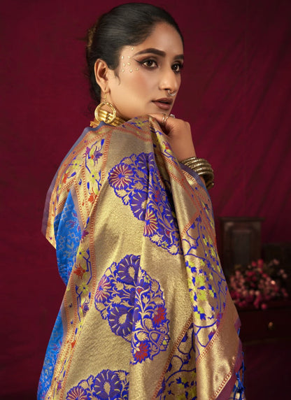 Blue Paithani Silk Saree With Resham Work