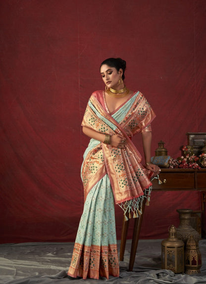 Sea Green Paithani Silk Saree With Resham Work-2