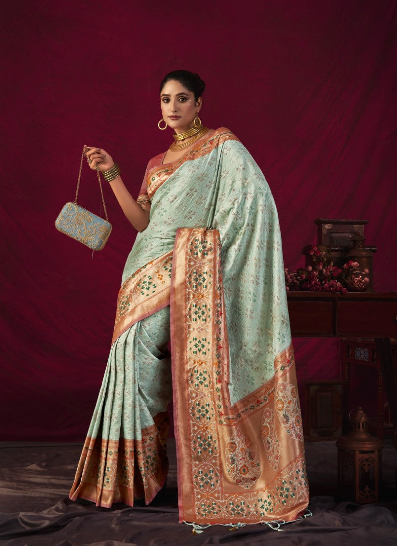 Sea Green Paithani Silk Saree With Resham Work