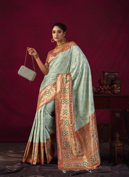 Sea Green Paithani Silk Saree With Resham Work