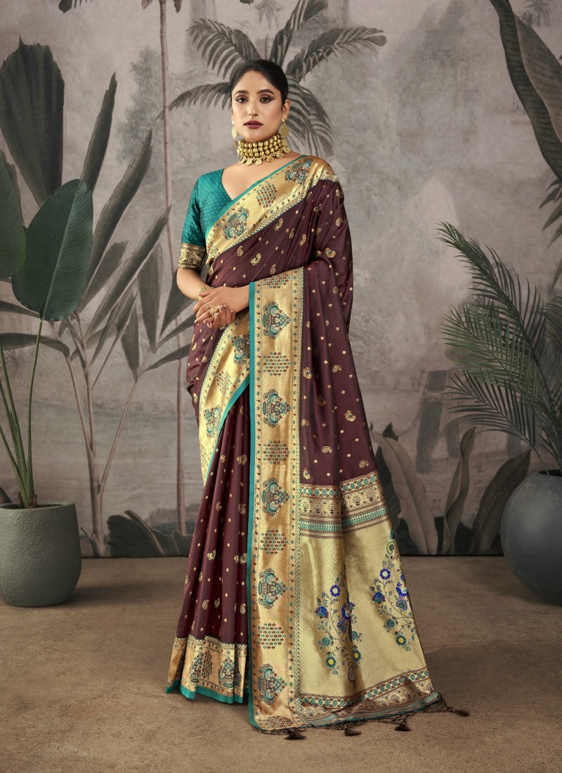 Maroon Paithani Silk Saree With Resham Work