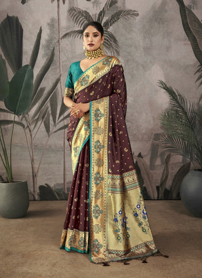 Maroon Paithani Silk Saree With Resham Work