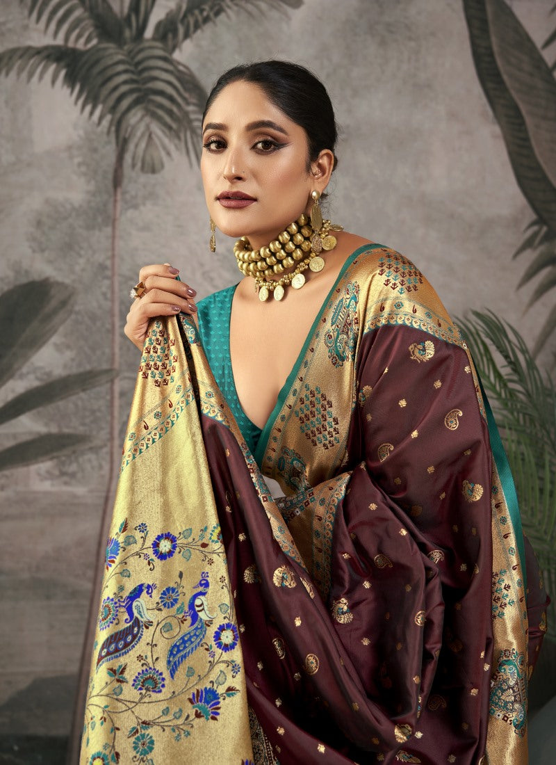 Maroon Paithani Silk Saree With Resham Work