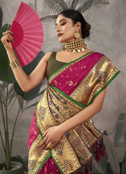 Red Paithani Silk Saree With Resham Work