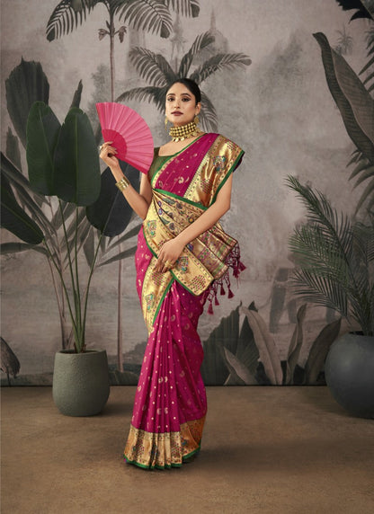 Red Paithani Silk Saree With Resham Work