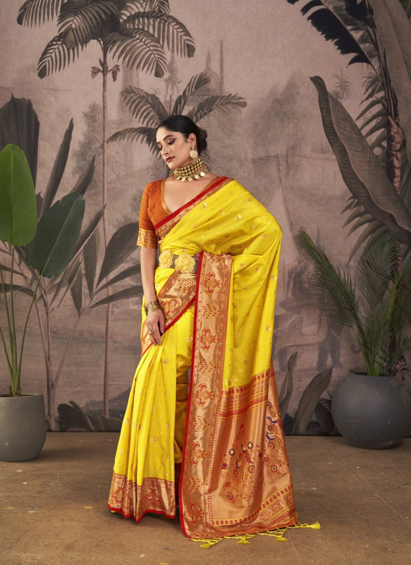 Yellow Paithani Silk Saree With Resham Work-2